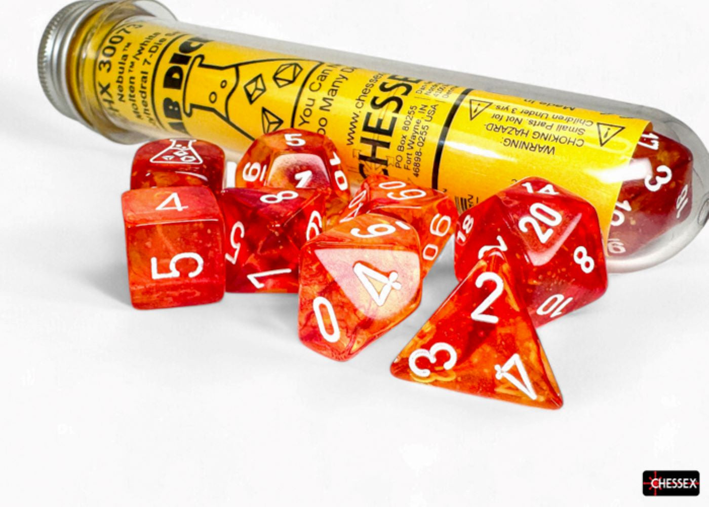 Chessex: Nebula Molten/White Luminary Polyhedral 7-Dice Set
