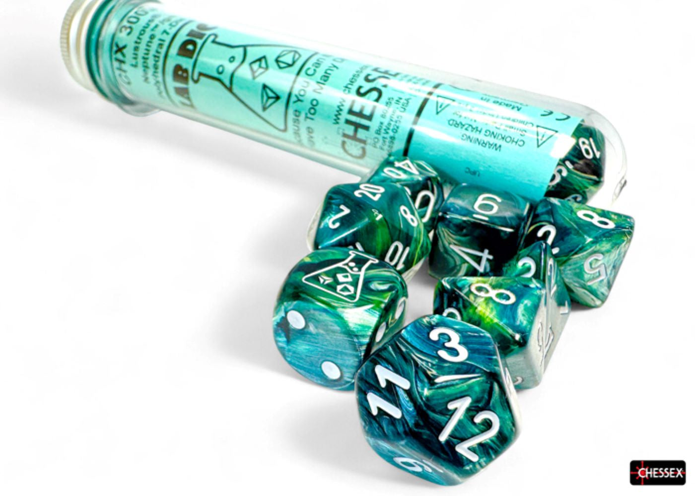 Chessex: Lustrous Neptune/Grey Polyhedral 7-Dice Set