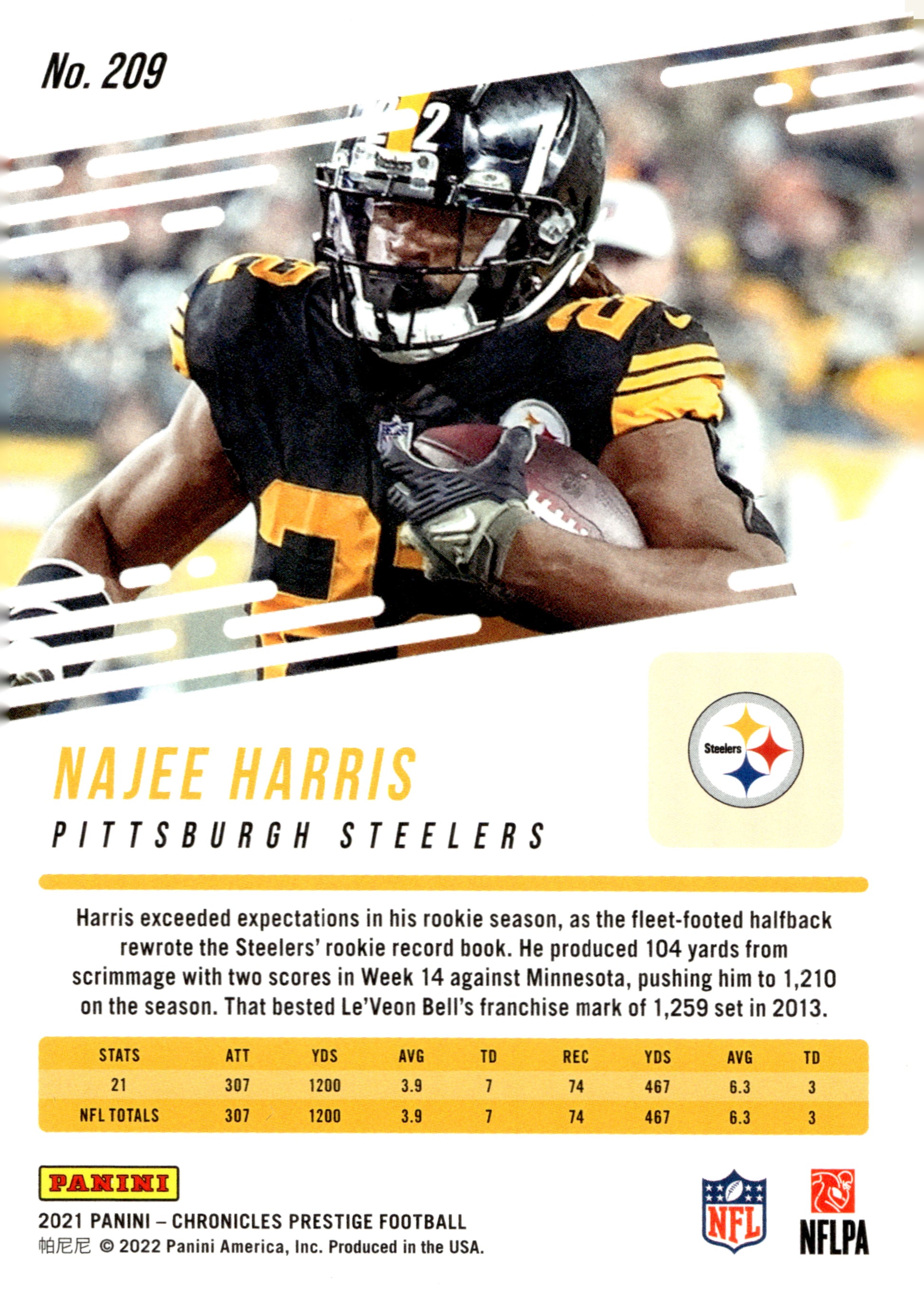 Najee Harris 2021 Panini Chronicles Prestige RC #209