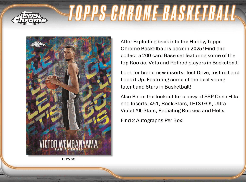 2024 - 25 Topps Chrome Basketball Hobby Box - Collector Store LLC