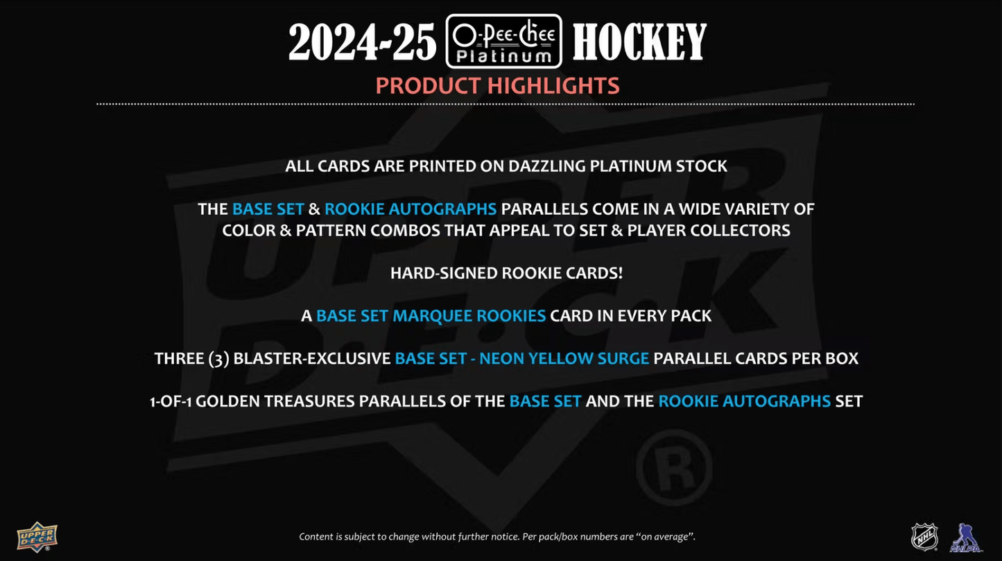 2024 - 25 Upper Deck O - Pee - Chee Platinum Hockey Blaster Box - Collector Store LLC