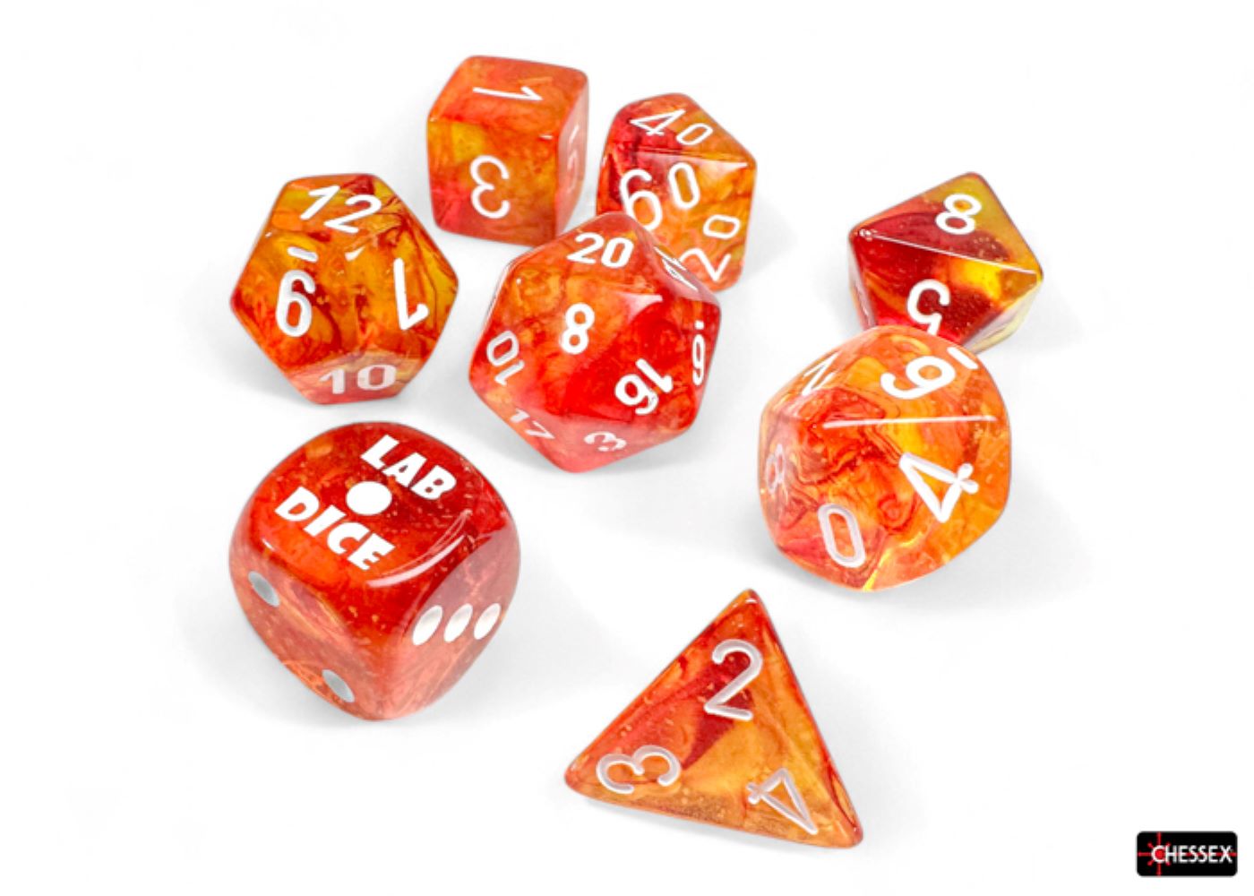 Chessex: Nebula Molten/White Luminary Polyhedral 7-Dice Set