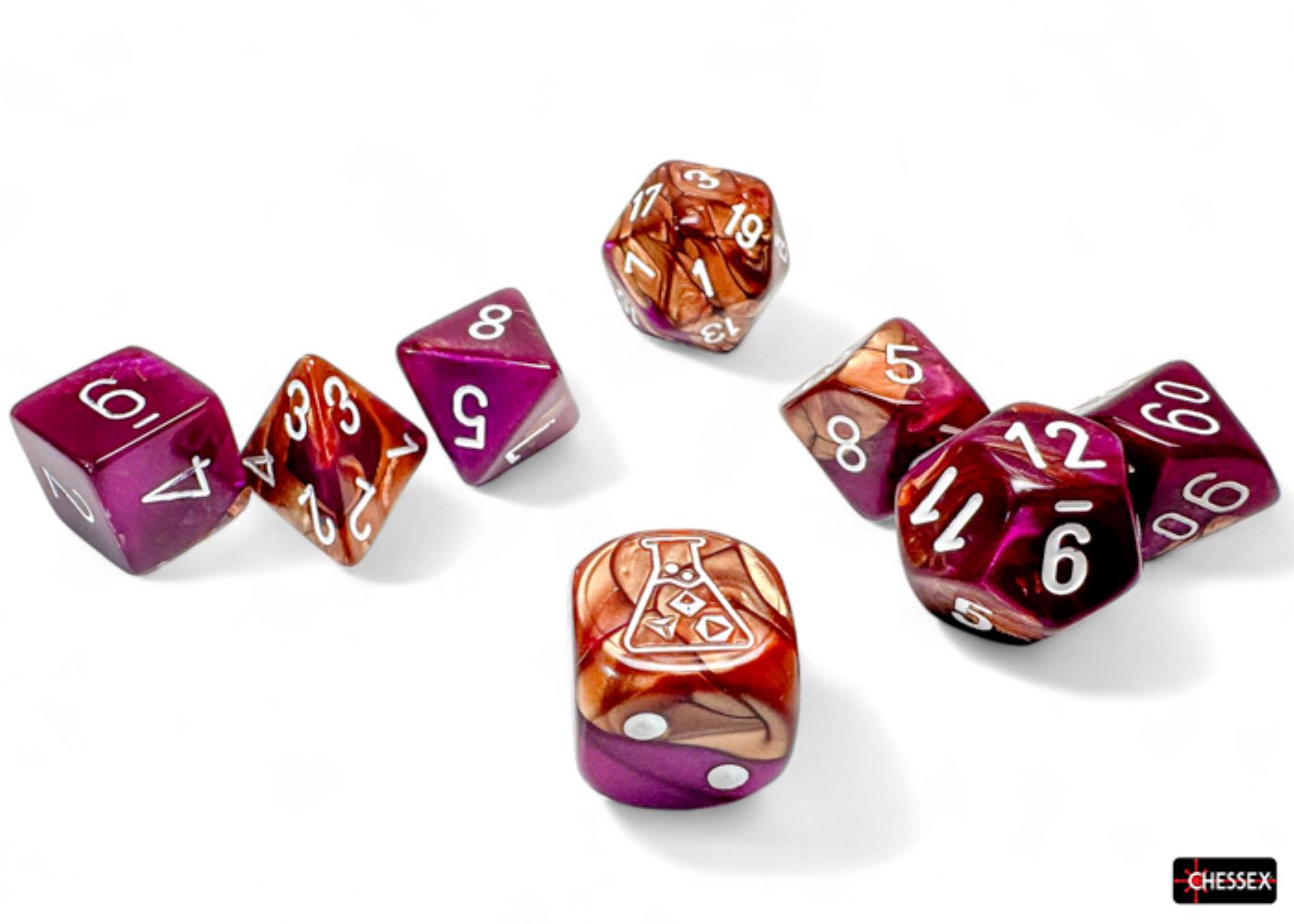 Chessex: Gemini Copper-Purple/White Polyhedral 7-Dice Set