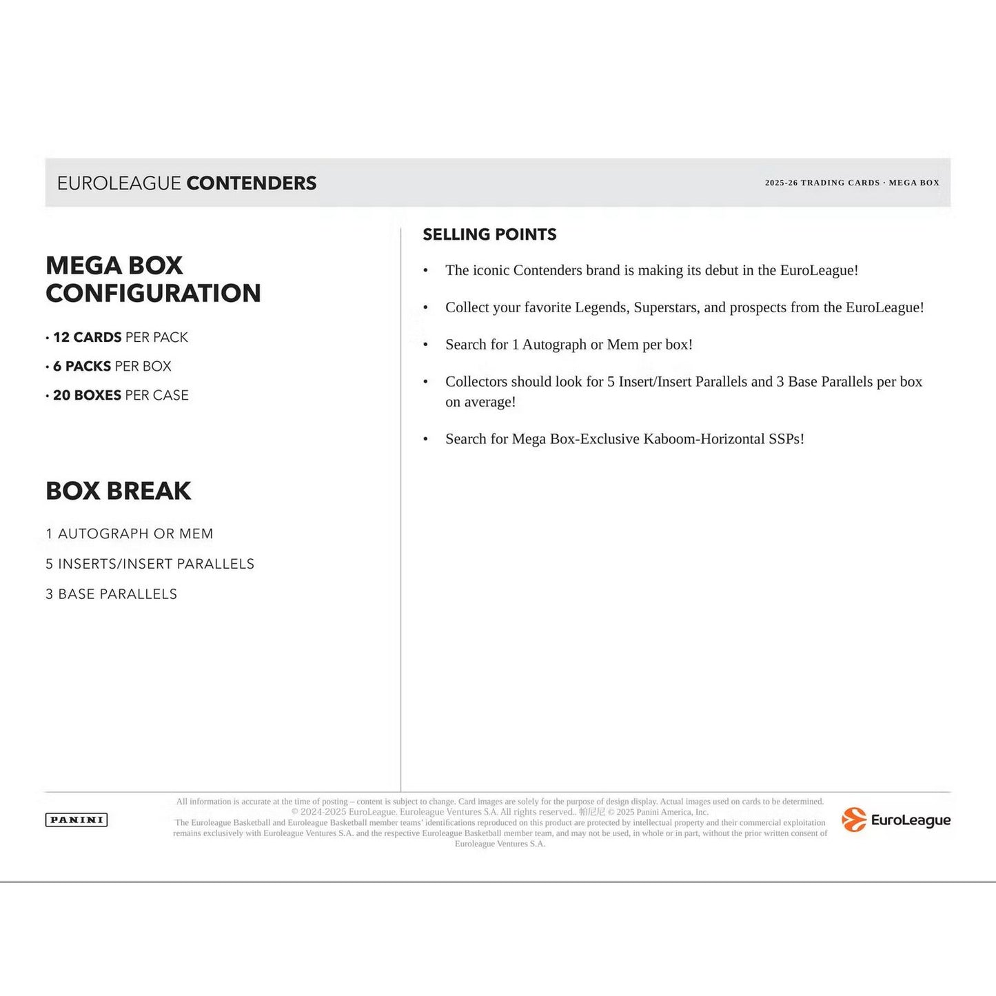 2025-26 Panini Euroleague Contenders Basketball Mega Box