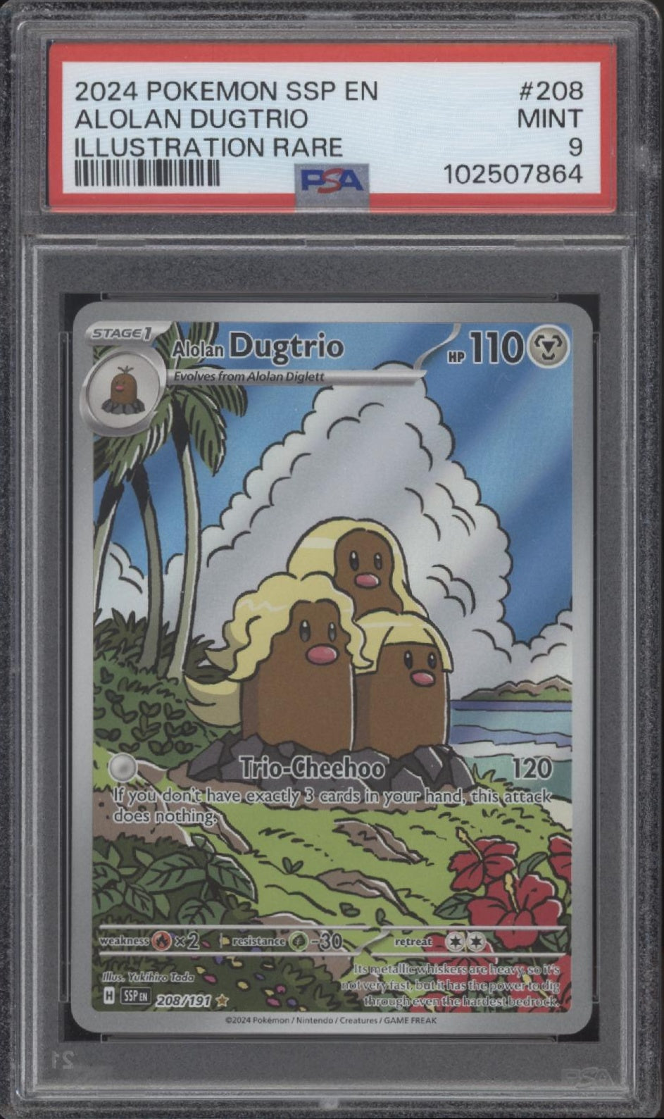 Alolan Dugtrio Pokemon Surging Sparks Illustration Rare #208 PSA 9