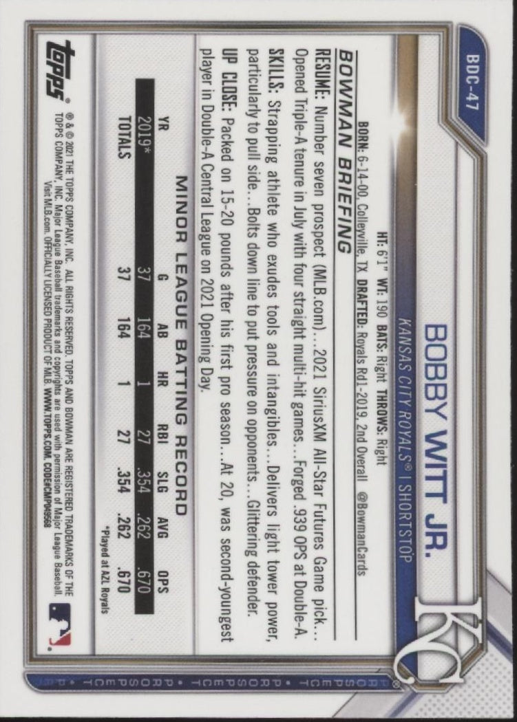Bobby Witt Jr. 2021 Bowman Chrome Prospect #BCP-47