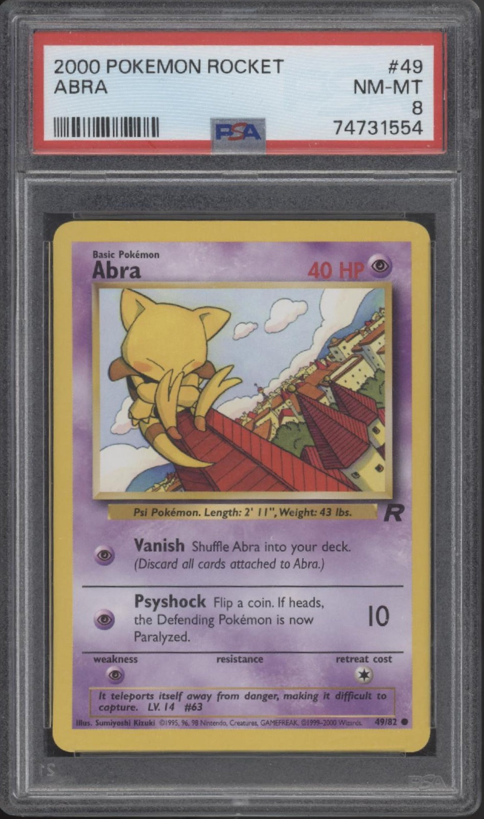 Abra Pokemon Team Rocket #49 PSA 8