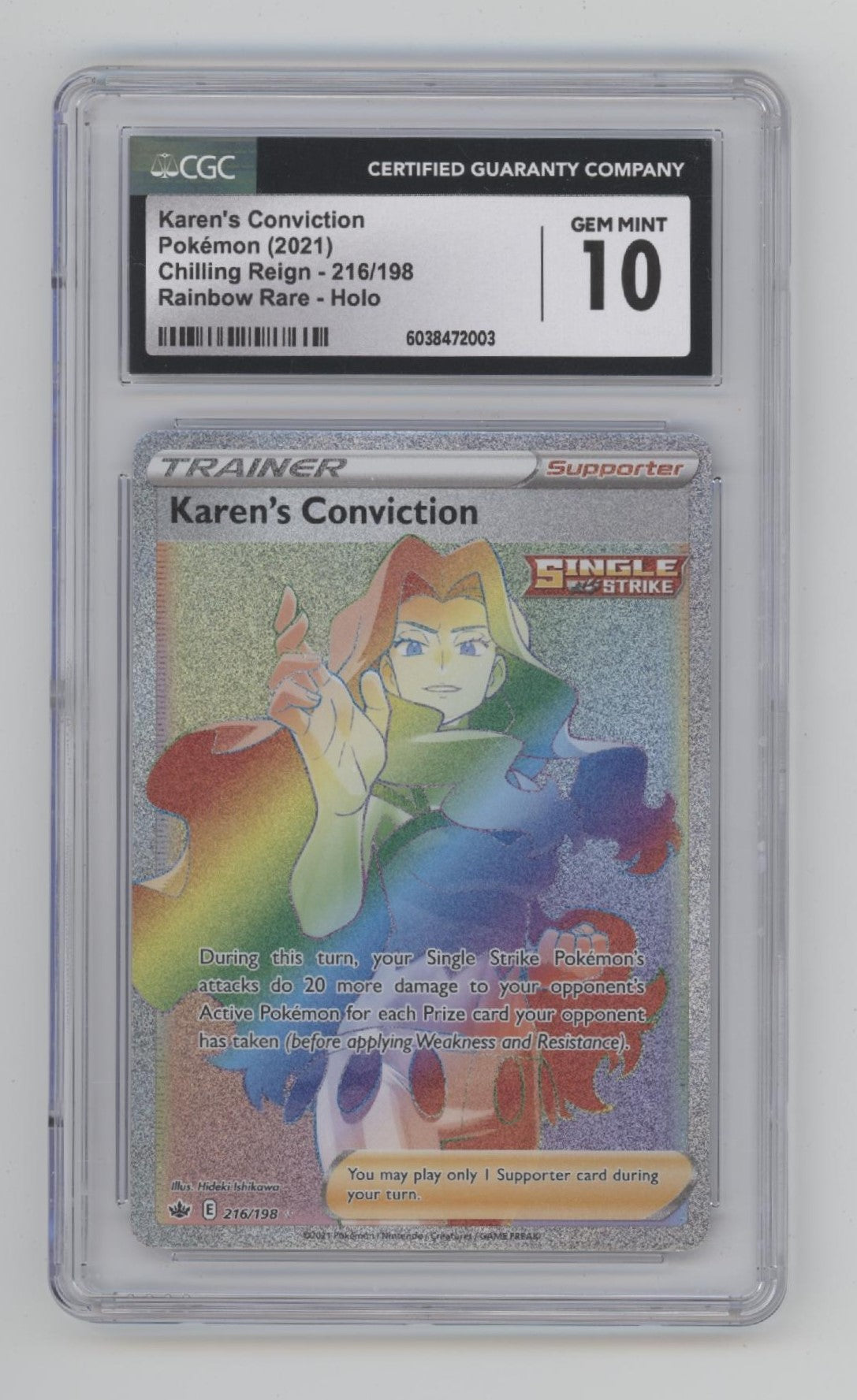 Karen's Conviction Pokemon Chilling Reign Rarebow Rare Holo #216 CGC 10
