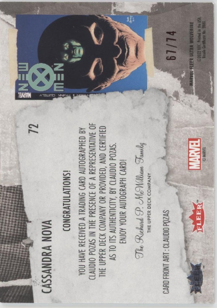 Cassandra Nova 2022 Fleer Ultra Wolverine Red Auto 67/74 #72