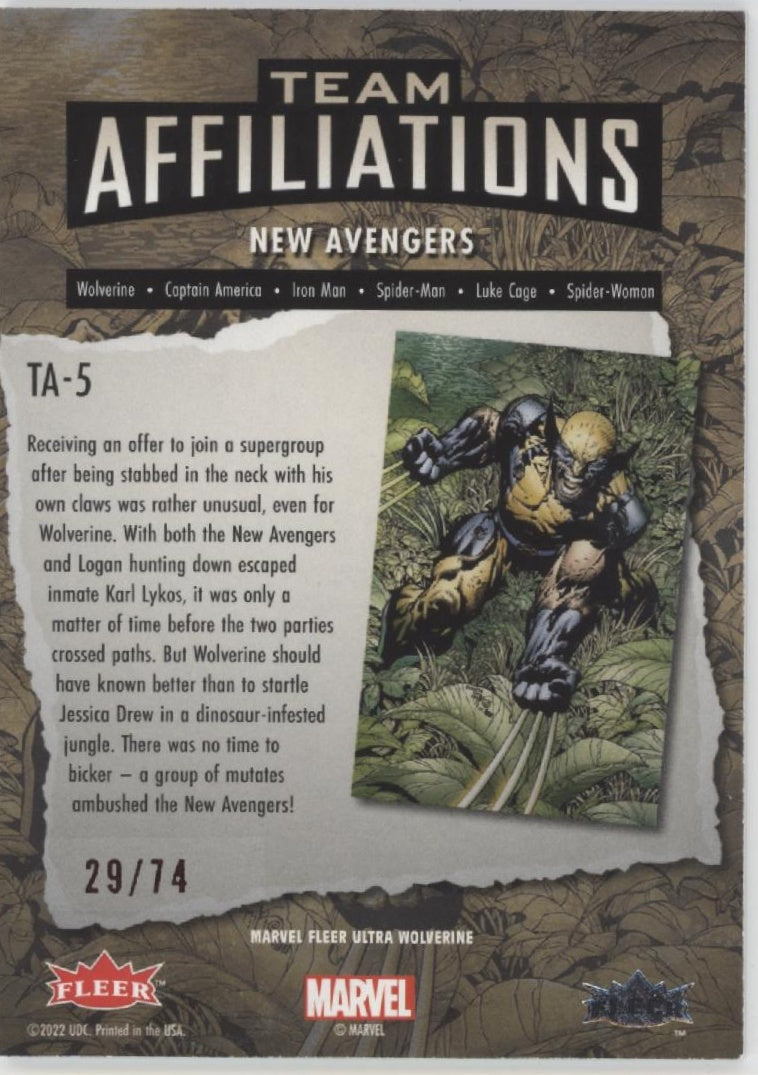 New Avengers 2022 Fleer Ultra Wolverine Team Affiliations Red 29/74 #TA-5
