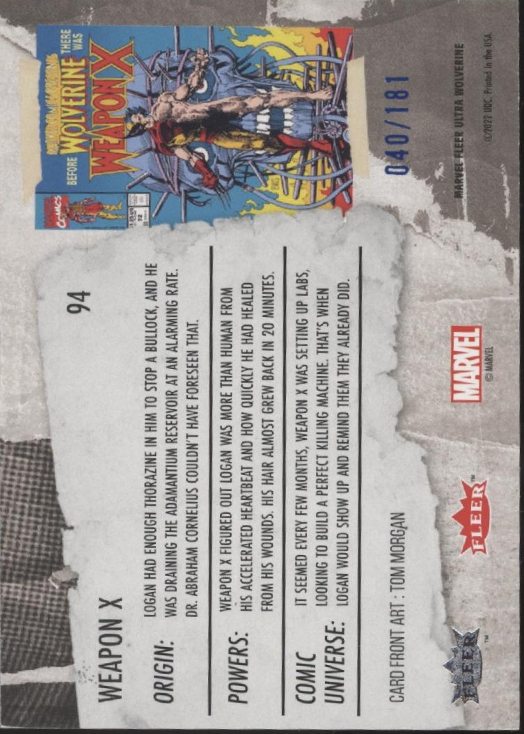 Weapon X 2022 Fleer Ultra Wolverine Blue 040/181 #94