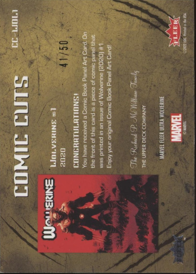 Wolverine No. 1 2022 Fleer Ultra Wolverine Comic Cuts 41/50 #CC-WOL1