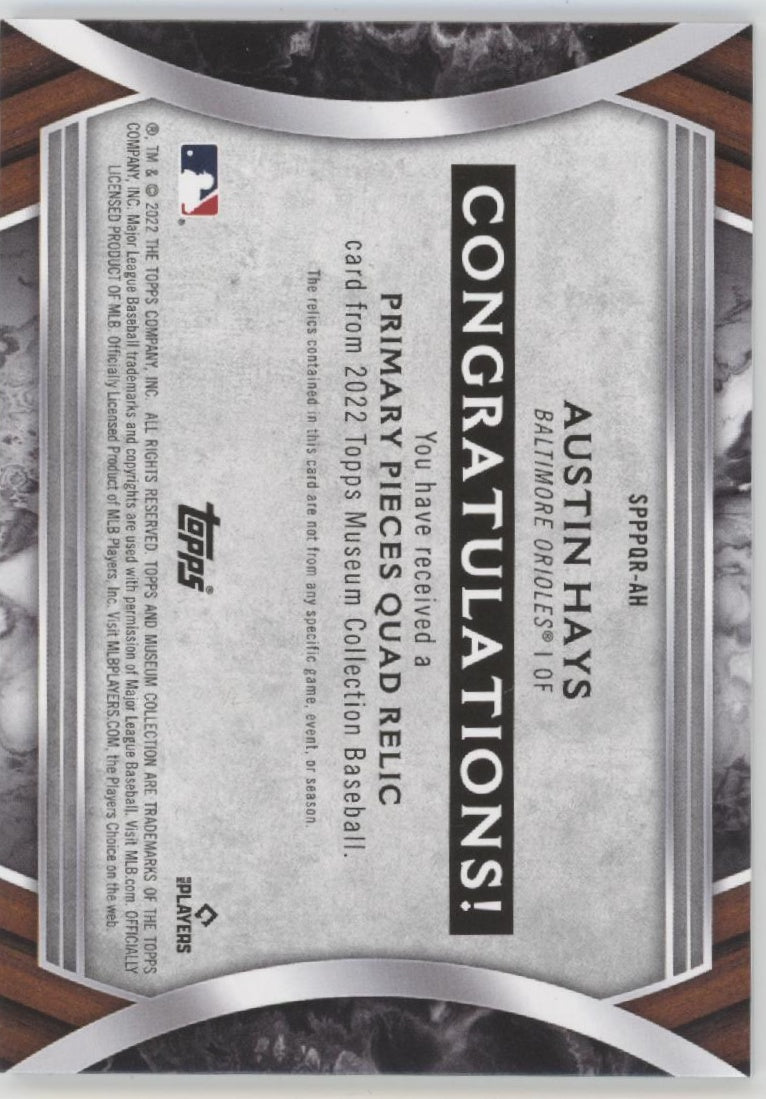 Austin Hays 2022 Topps Museum Collection Quad Relic 39/99 #SPPPQR-AH