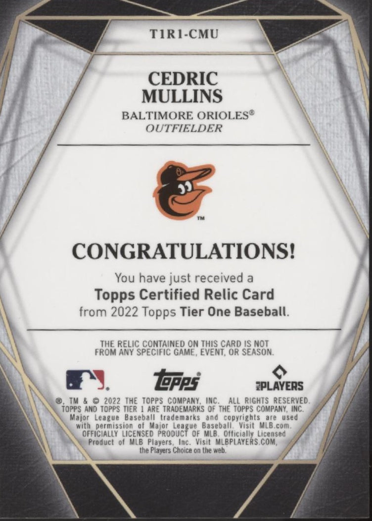 Cedric Mullins 2022 Topps Tier One Swatch 324/399 #T1R1-CMU