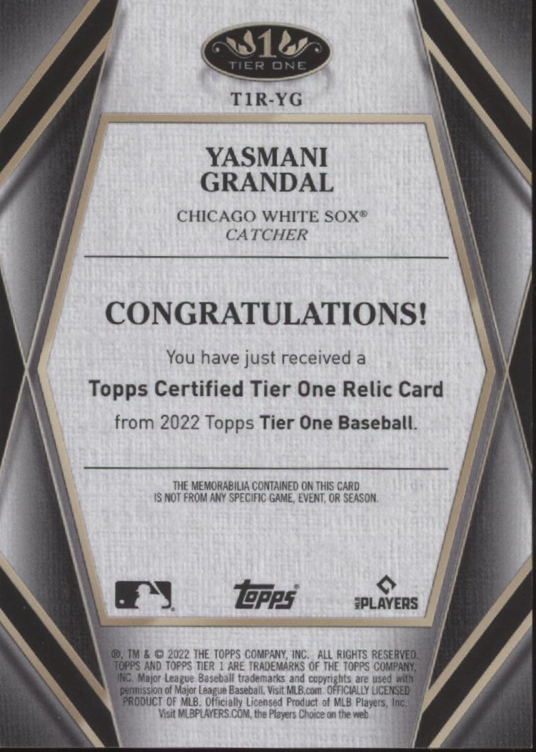 Yasmani Grandal 2022 Topps Tier One Swatch 302/349 #T1R-YG