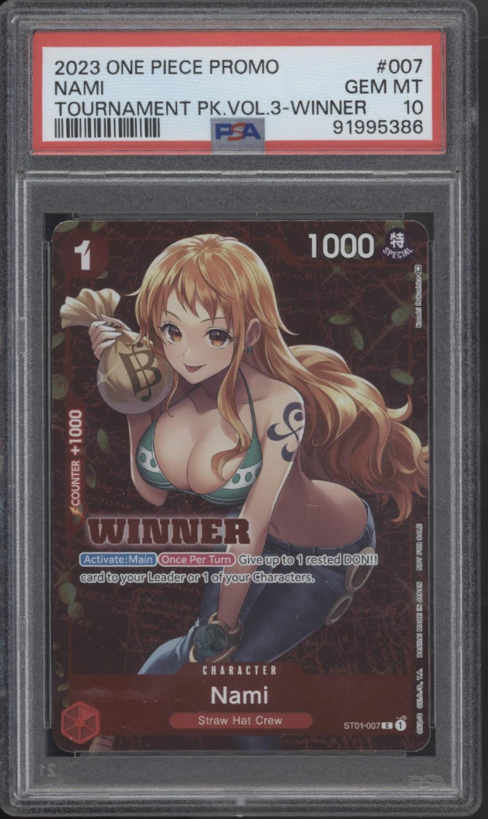 Nami One Piece Card Game Tournament Pack Vol 3 Winner #007 PSA 10