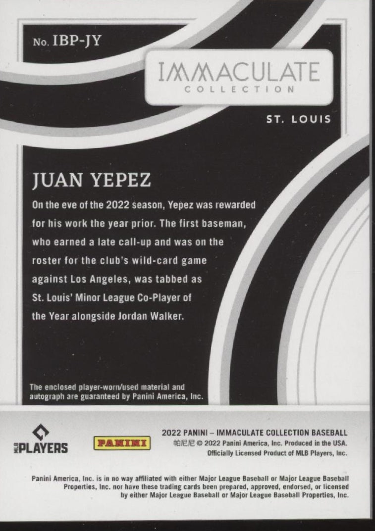 Juan Yepez 2022 Panini Immaculate Collection Swatch RC Auto 02/26 #IBP-JY