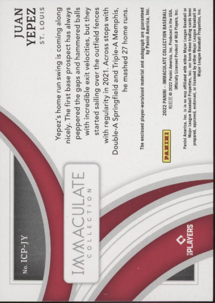 Juan Yepez 2022 Panini Immaculate Collection Swatch RC Auto 21/26 #ICP-JY