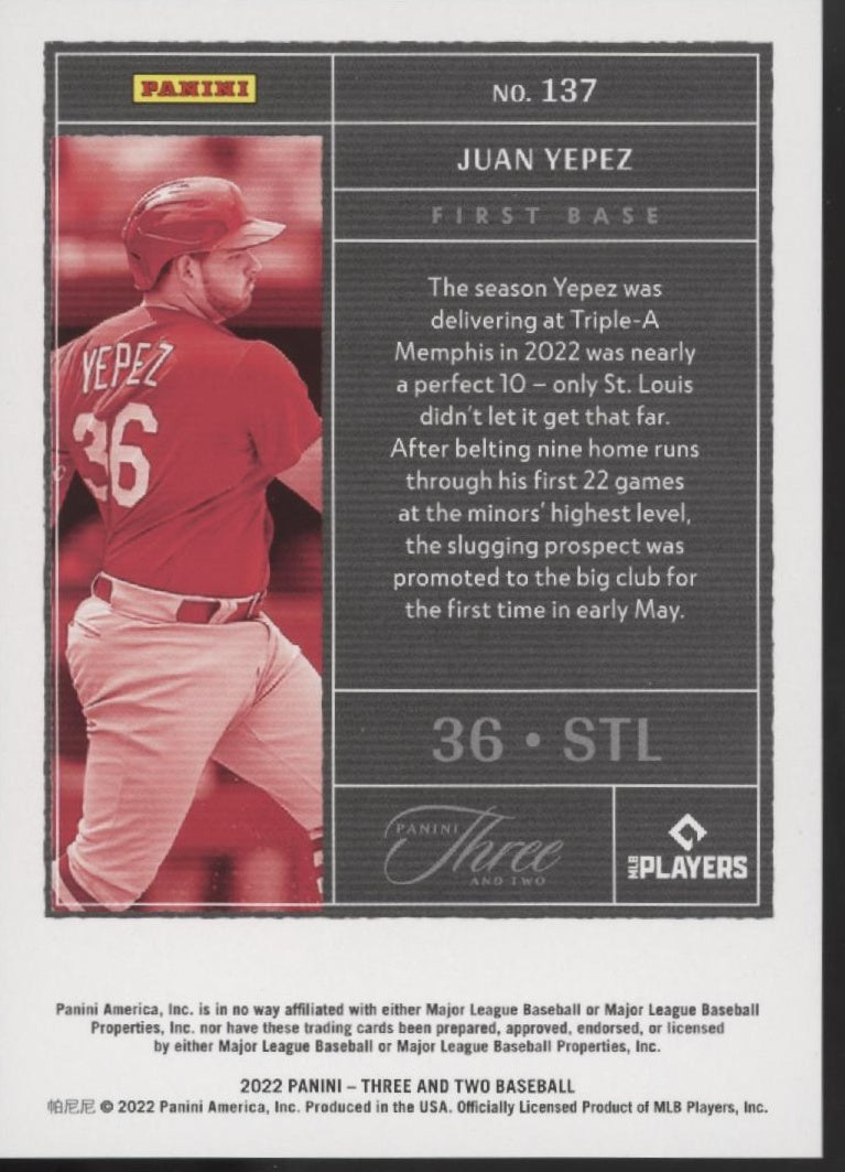Juan Yepez 2022 Panini Three & Two Blue RC One of One #137