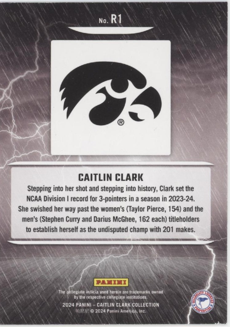 Caitlin Clark 2024 Panini Caitlin Clark Collection Raining 3s White RC #R1