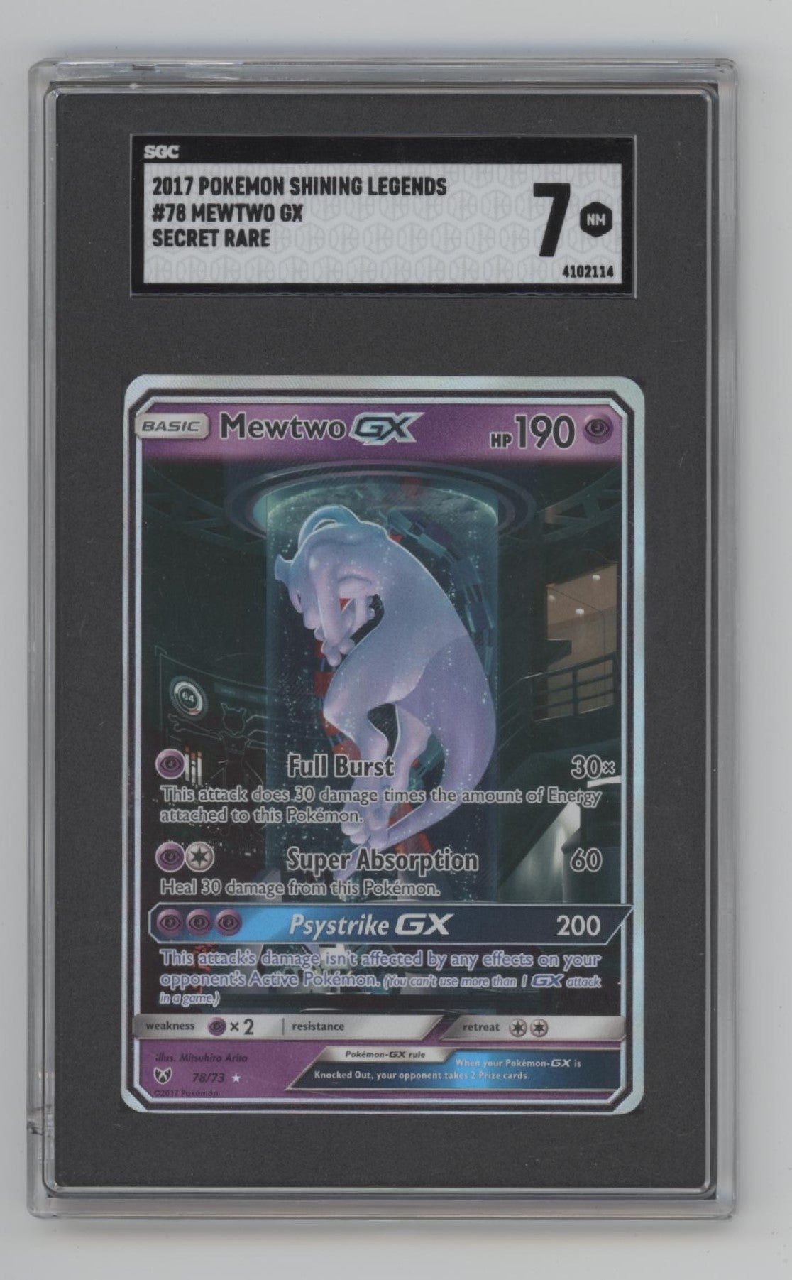 Mewtwo Pokemon Shining Legends Secret Rare #78 SGC 7