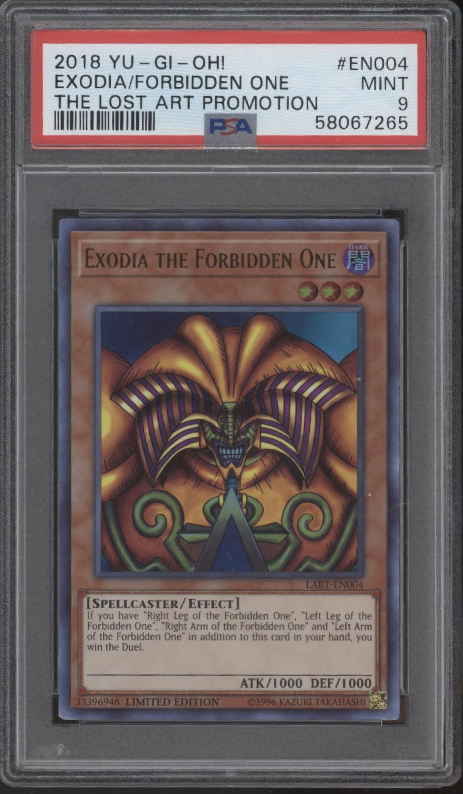 Exodia the Forbidden One Yu-Gi-Oh! The Lost Art Promotion #EN004 PSA 9 Exodia the Forbidden One Yu-Gi-Oh! The Lost Art Promotion #EN004 PSA 9