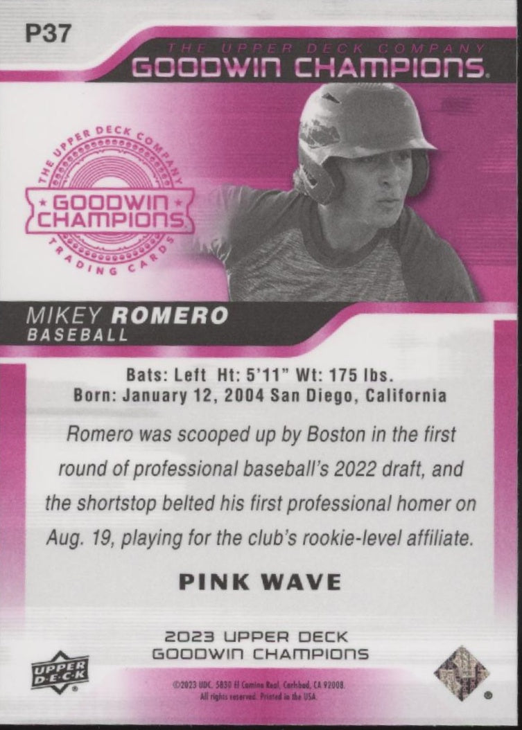 Mikey Romero 2023 Upper Deck Goodwin Champions Pink Wave RC #P37