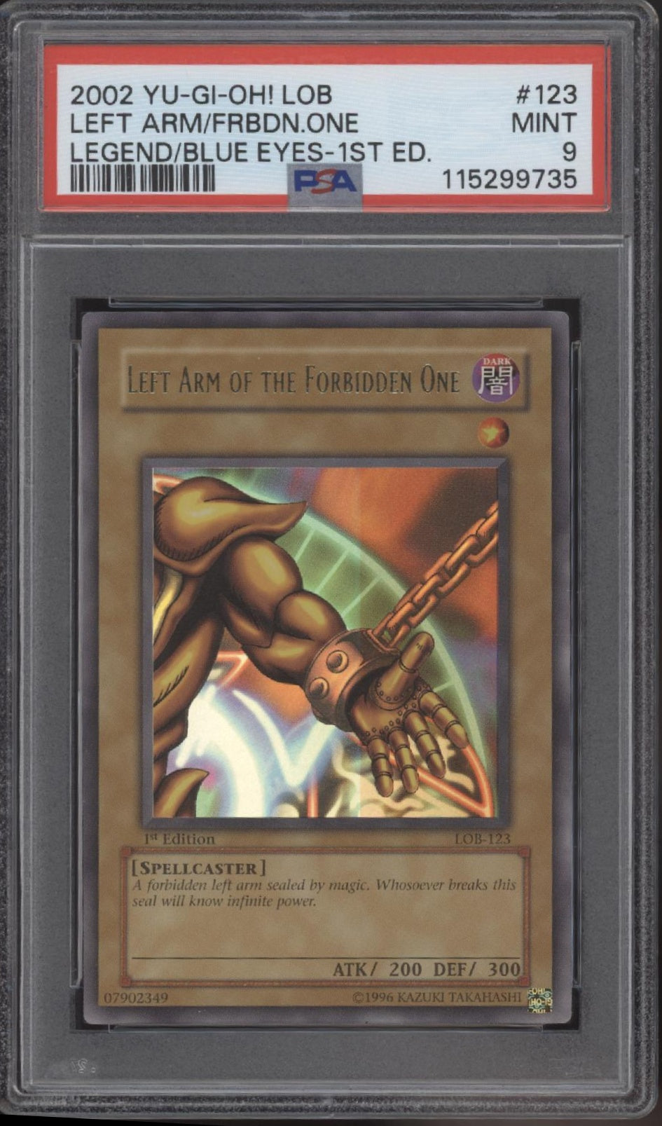 Left Arm of the Forbidden One Yu-Gi-Oh! LOB 1st Edition Glossy #123 PSA 9