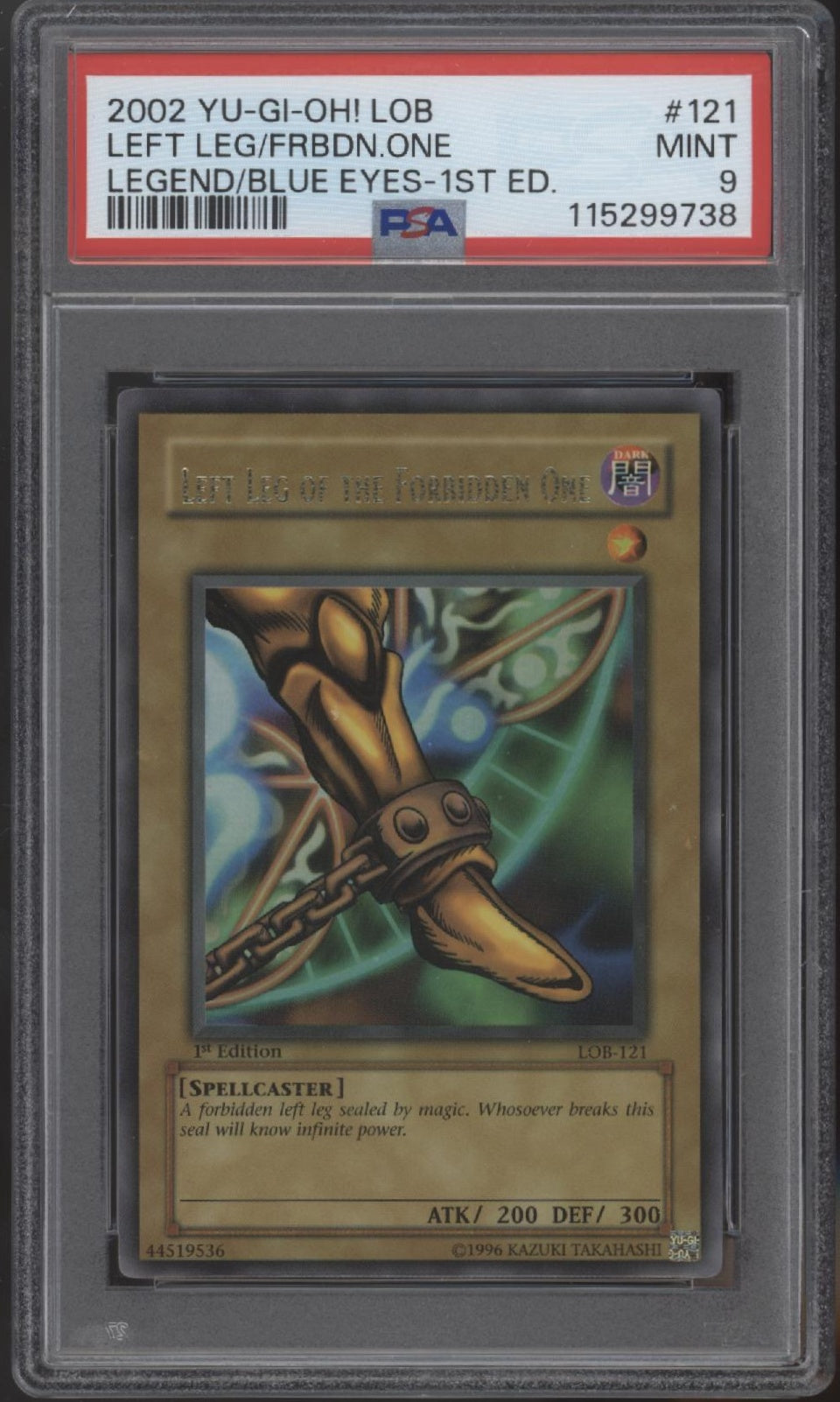 Left Leg of the Forbidden One Yu-Gi-Oh! LOB 1st Edition Wavy #121 PSA 9