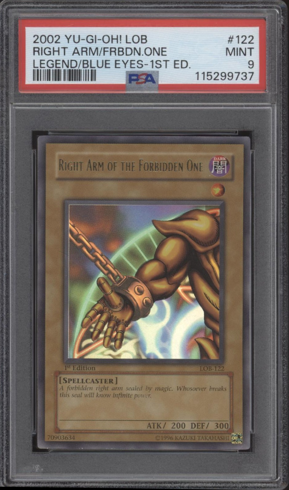 Right Arm of the Forbidden One Yu-Gi-Oh! LOB 1st Edition Glossy #122 PSA 9