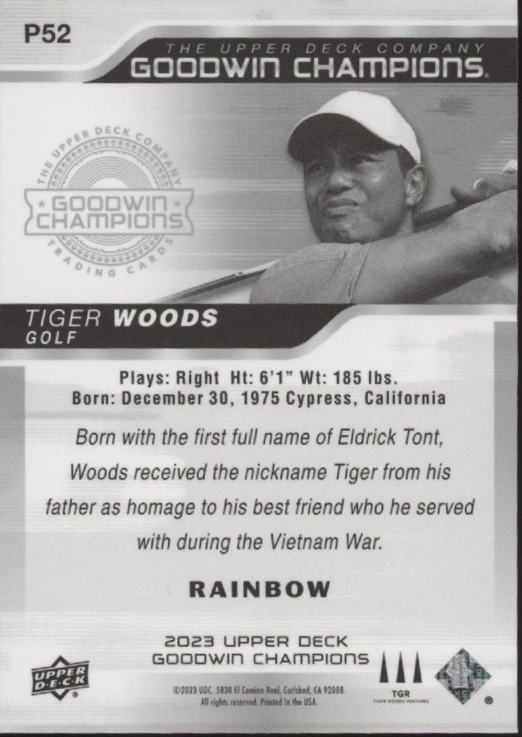 Tiger Woods 2023 Upper Deck Goodwin Champions Rainbow #P52