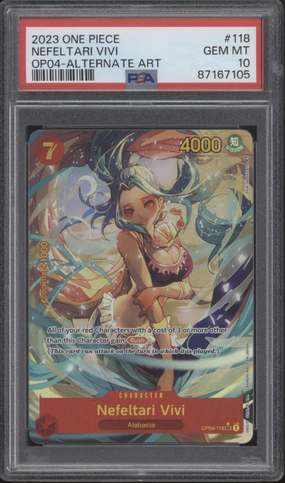 Nefeltari Vivi One Piece Card Game Kingdoms of Intrigue Alt Art #118 PSA 10