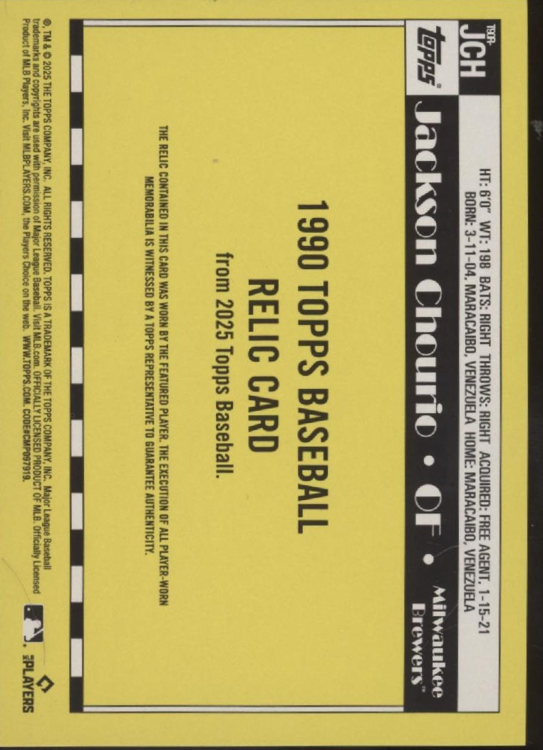 Jackson Chourio 2025 Topps 35th Anniversary '90 Swatch #T90R-JCH