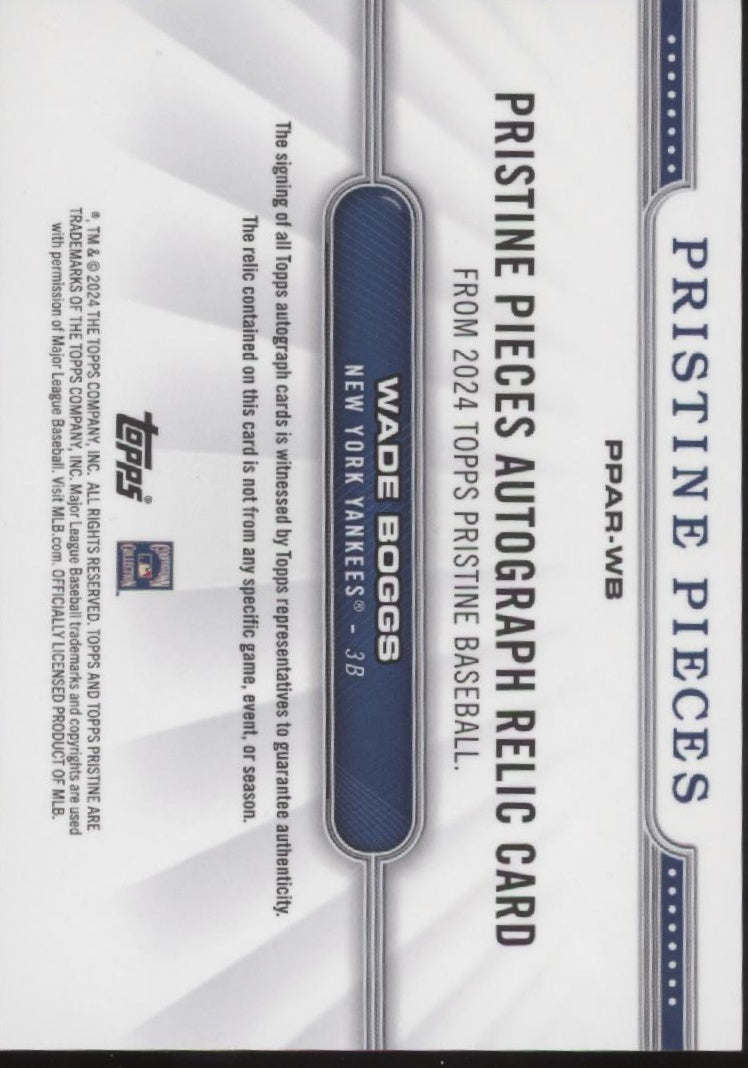 Wade Boggs 2024 Topps Pristine Pieces Refractor Swatch Auto #PPAR-WB
