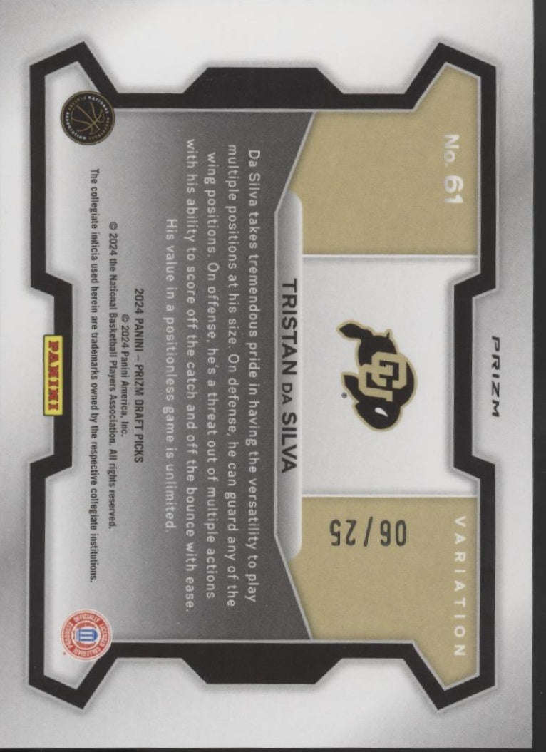 Tristan Da Silva 2024 Panini Prizm Draft Picks Variation Mojo Refractor RC 06/25