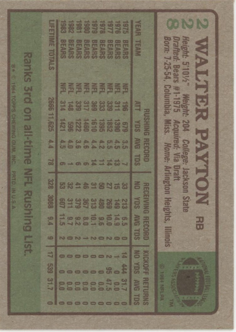 Walter Payton 1984 Topps #228 #2