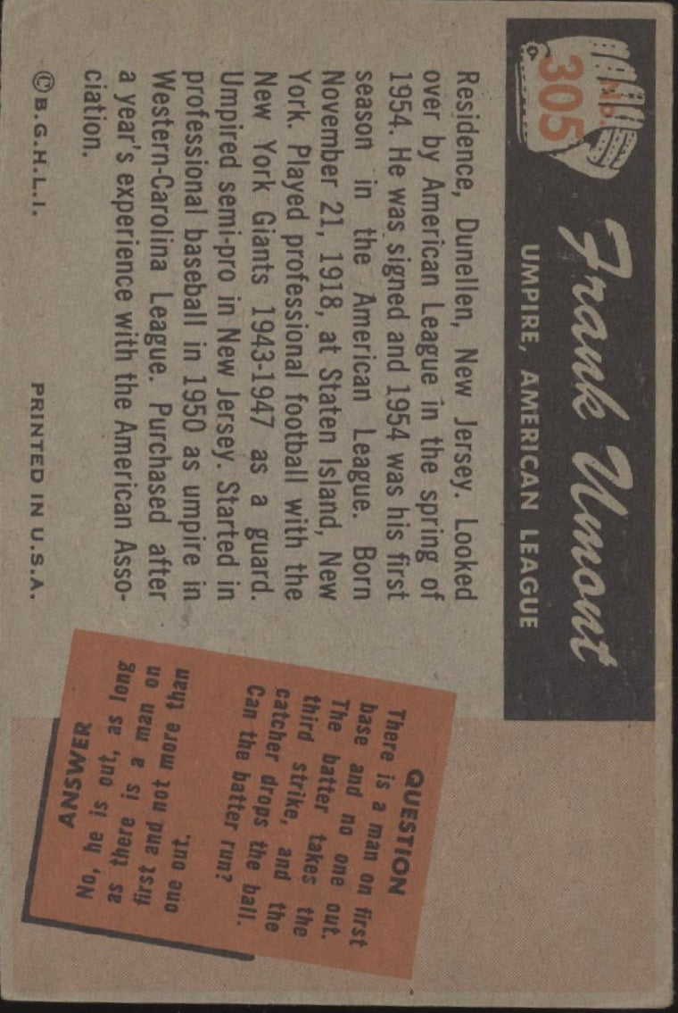 Frank Umont 1955 Bowman #305 VG