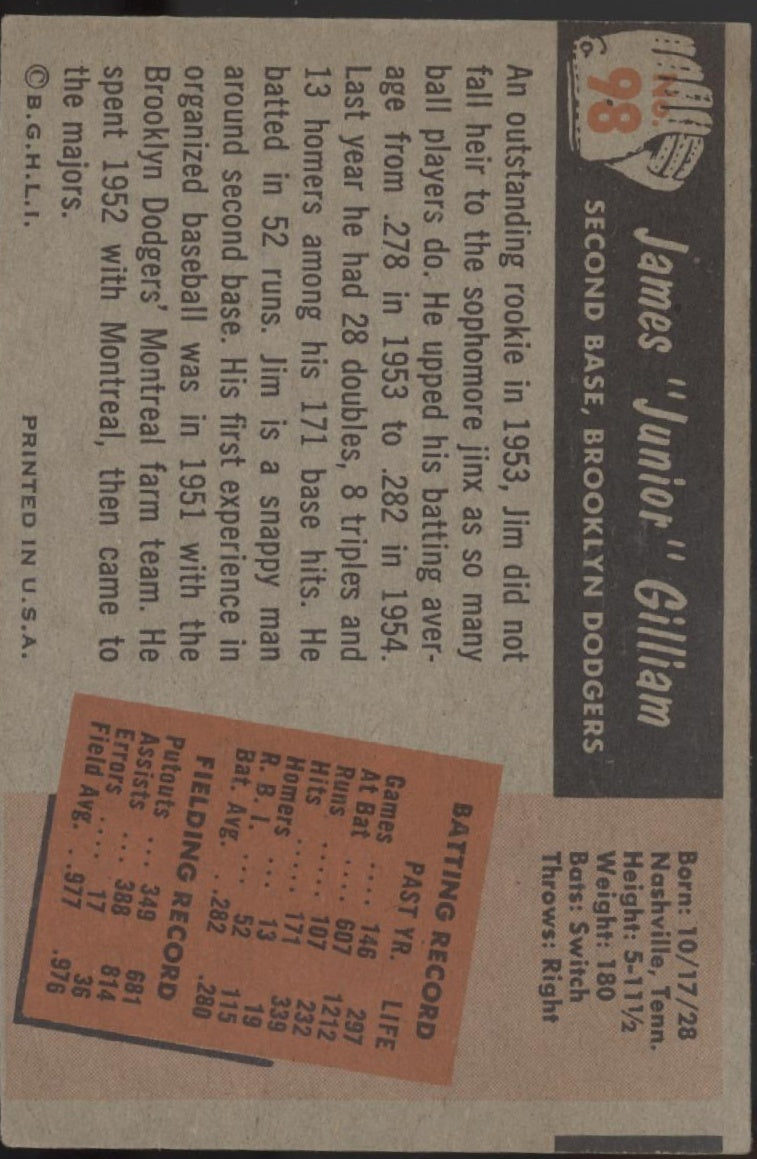 James Gilliam 1955 Bowman #98 Brooklyn Dodgers VG
