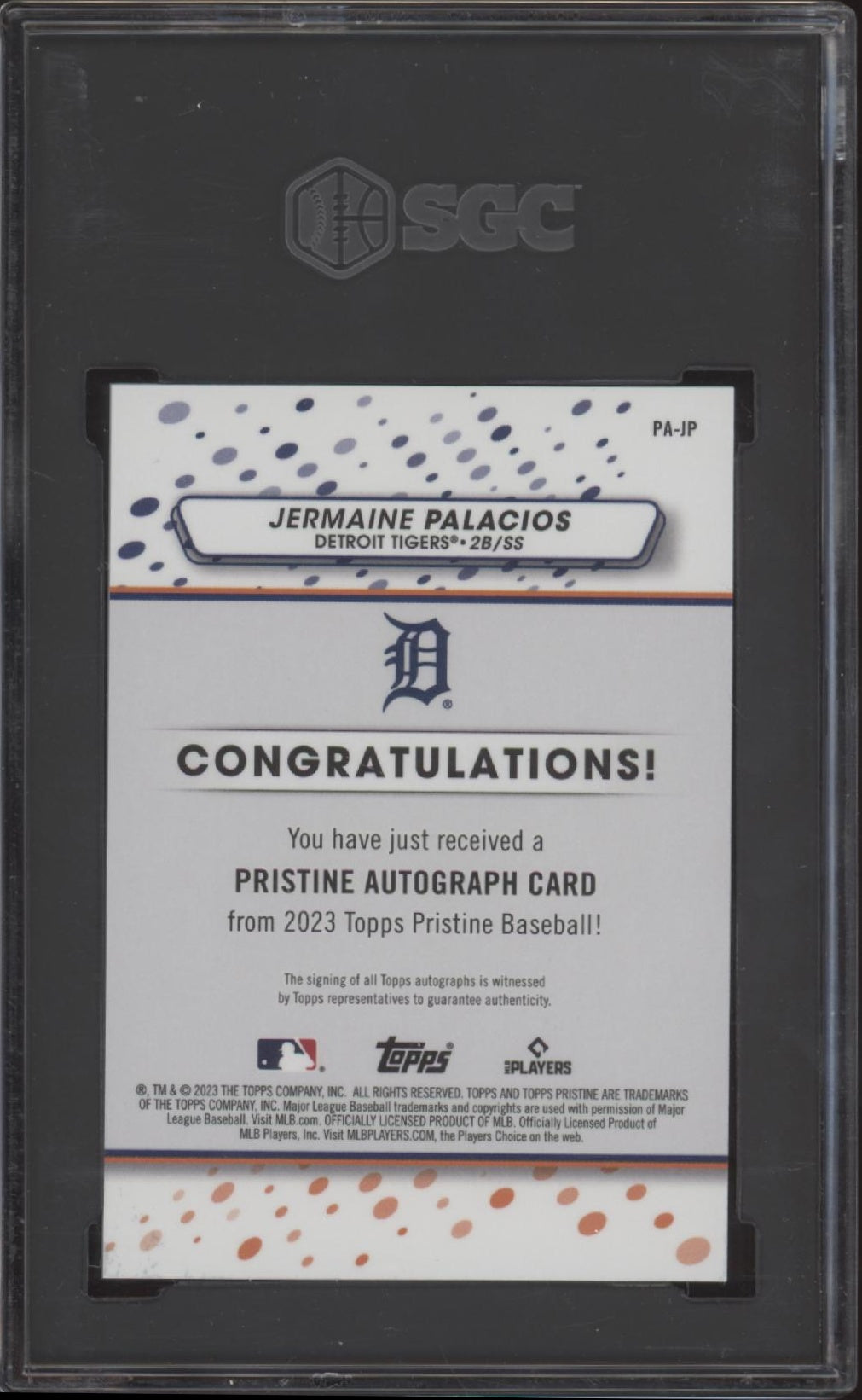Jermaine Palacios 2023 Topps Pristine Refractor RC Auto #RA-JP SGC 10 / 9