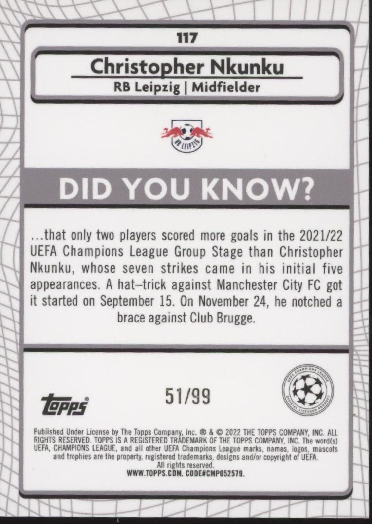 Christopher Nkunku 2022-23 Topps Merlin UEFA CL Green Refractor 51/99 #117
