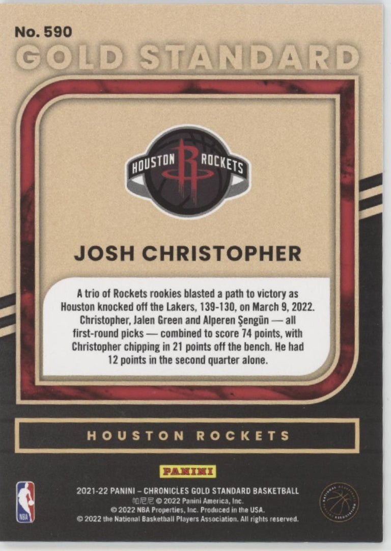 Josh Christopher 2021-22 Panini Chronicles Gold Standard RC 10/10 #590