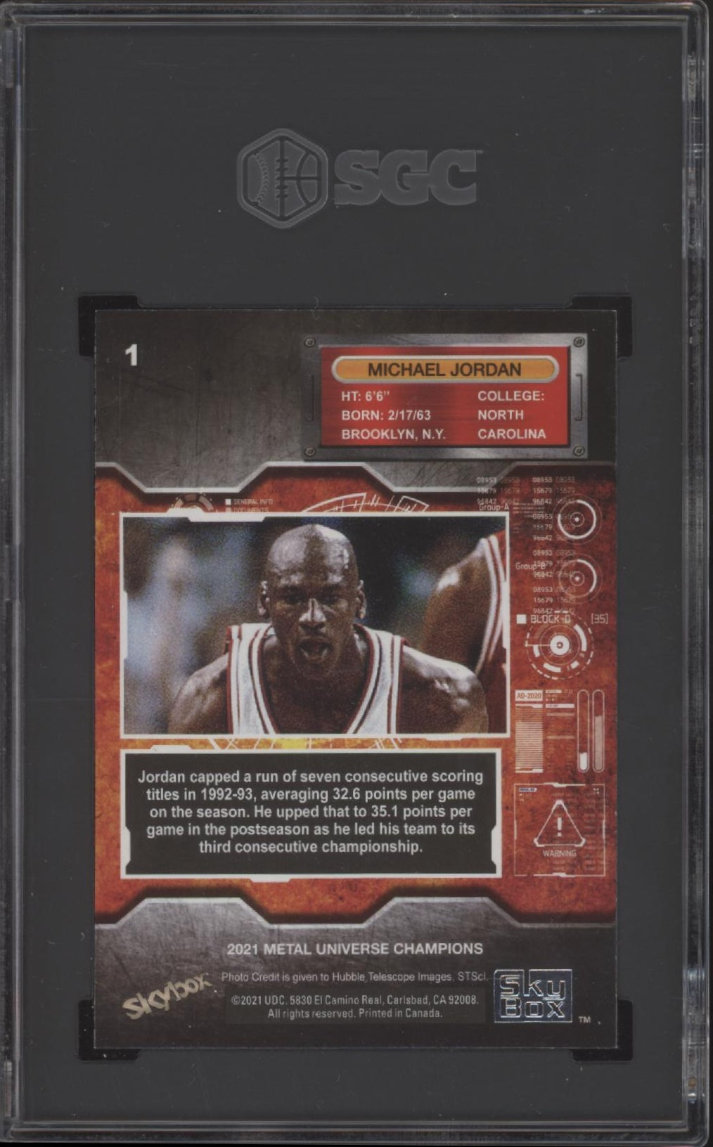Michael Jordan 2021 Skybox Metal Universe Champions Copper #1 SGC 9.5