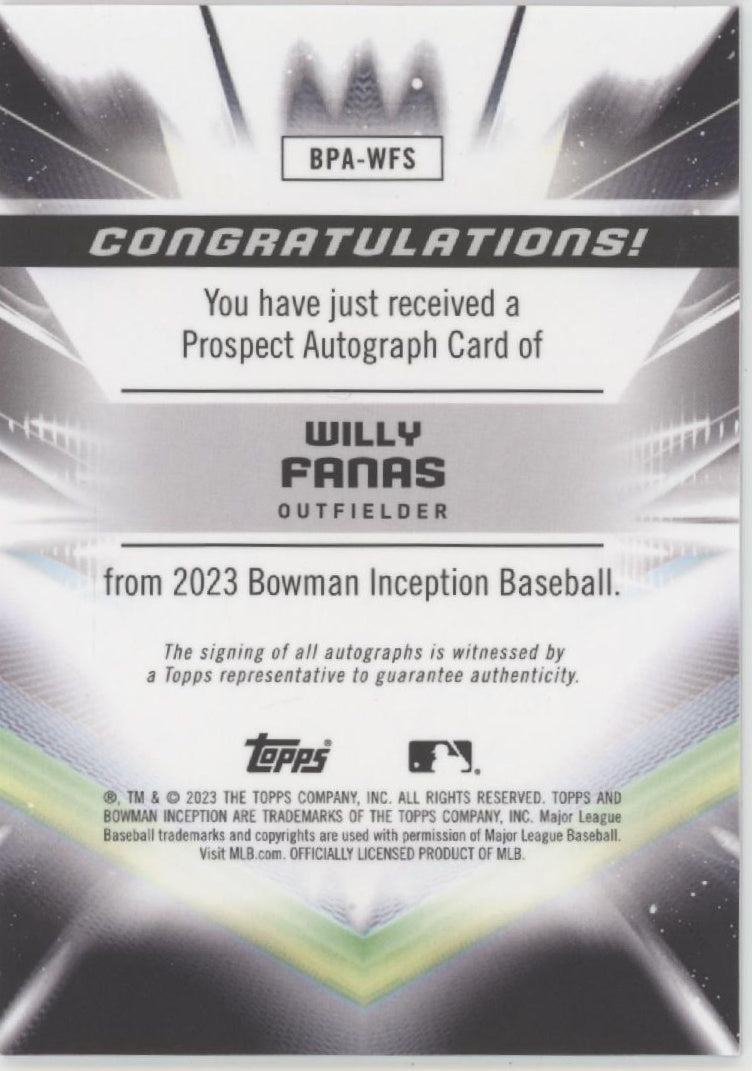 Willy Fanas 2023 Bowman Inception Fuchsia Auto 44/75 #BPA-WFS