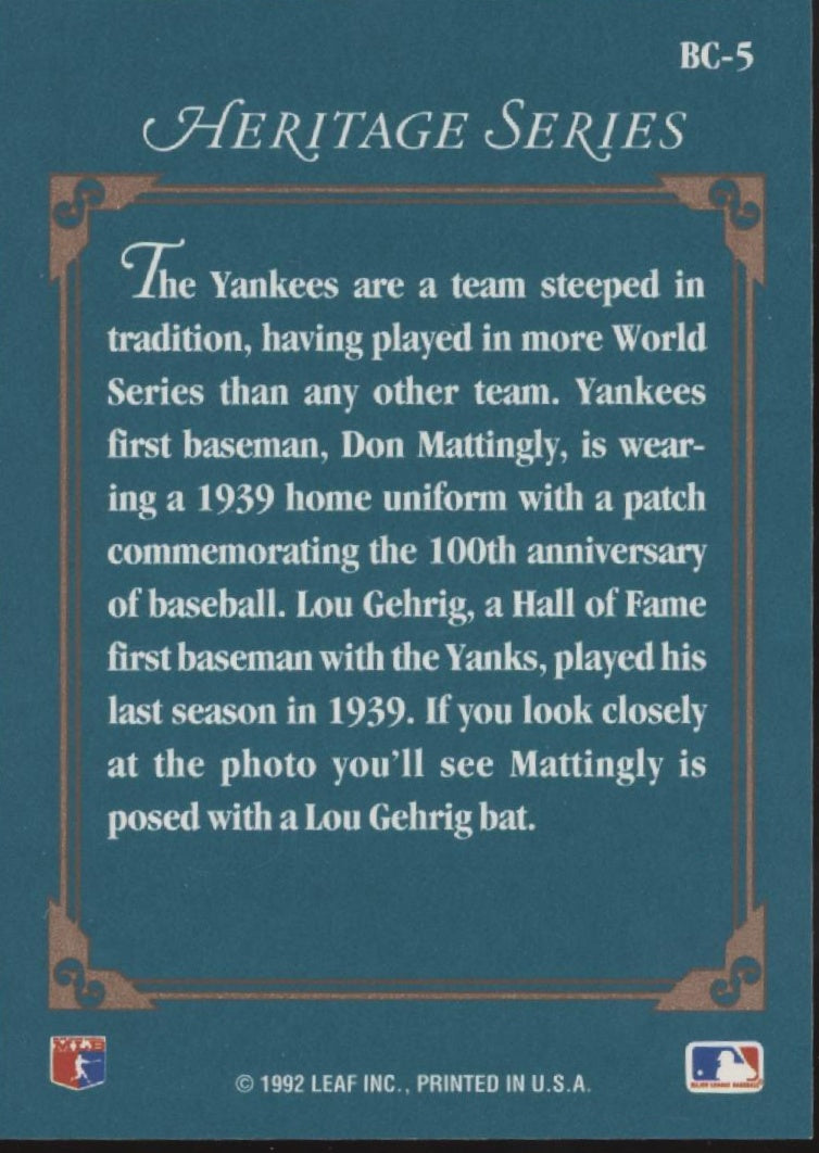 Don Mattingly 1992 Leaf Heritage Series #BC-5
