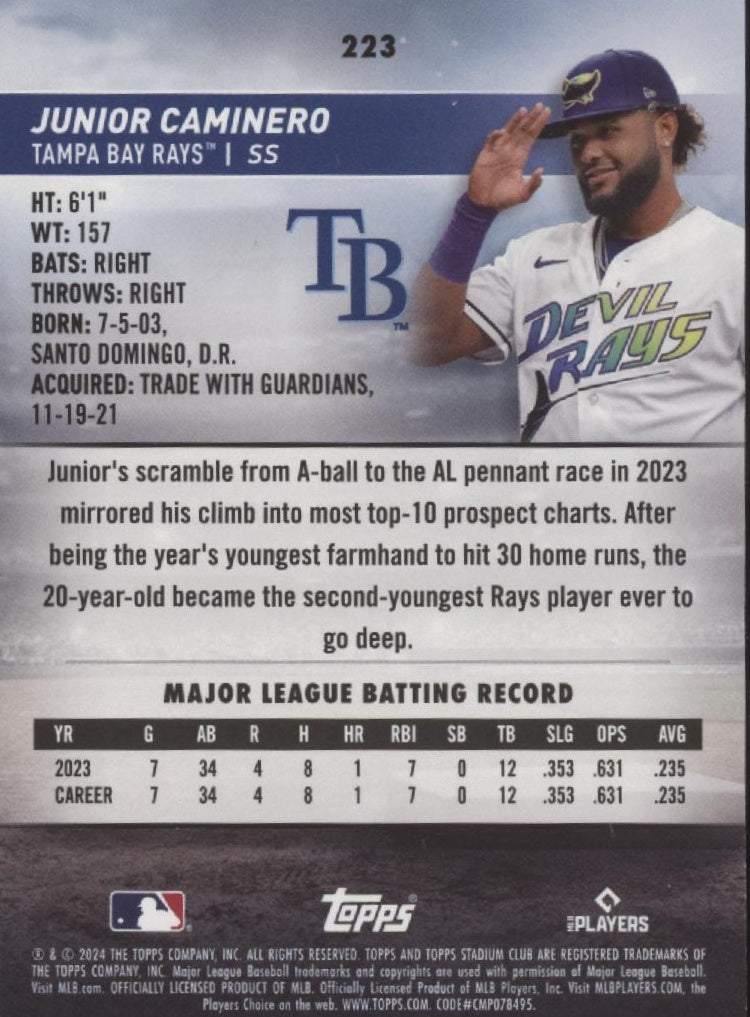 Junior Caminero 2024 Topps Stadium Club '92 Logo Design RC #223
