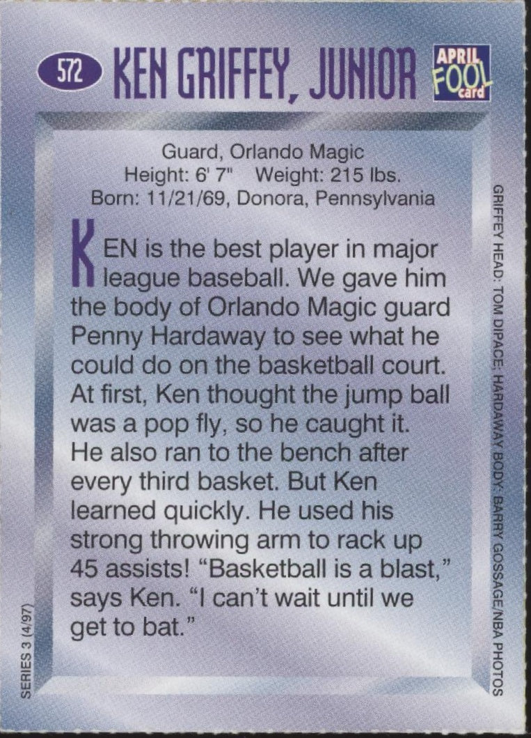 Ken Griffey Jr. 1997 Sports Illustrated Kids April Fool Card #572