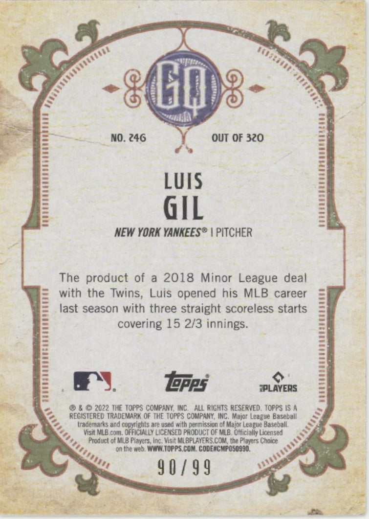 Luis Gil 2022 Topps Gypsy Queen Sepia RC 90/99 #246