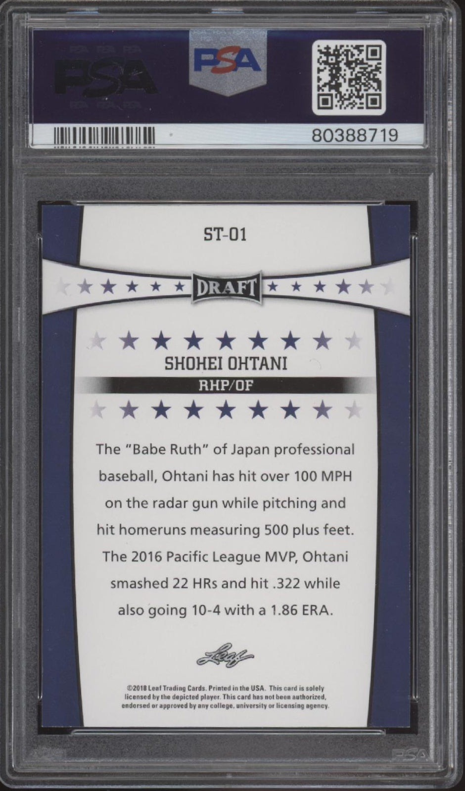 Shohei Ohtani 2018 Leaf Draft Stars #ST-01 PSA 9 #1