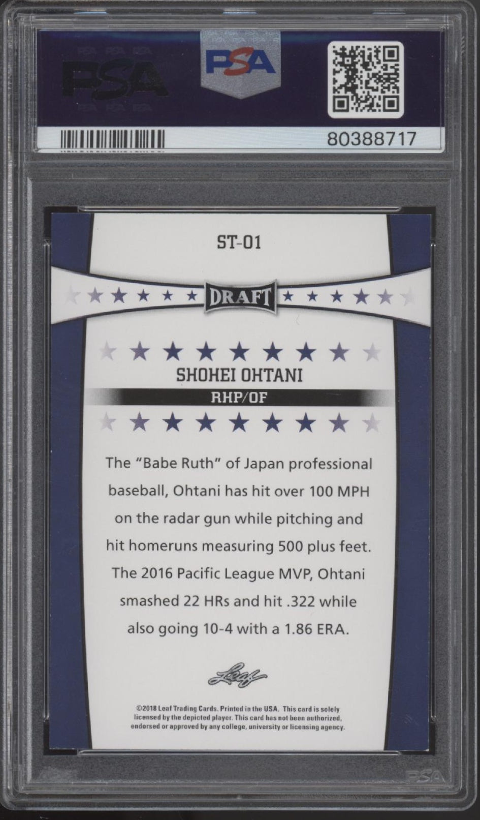 Shohei Ohtani 2018 Leaf Draft Stars #ST-01 PSA 9 #2