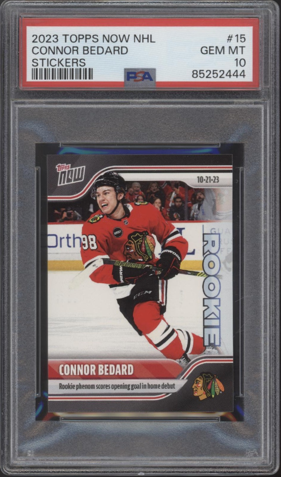 Connor Bedard 2023-24 Topps Now Stickers Red Jersey RC #15 PSA 10 #2